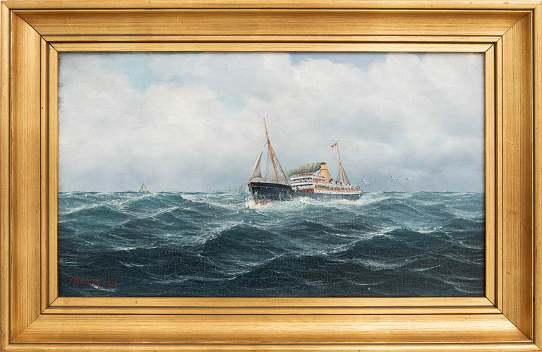 Okänd konstnär 1900-tal, Ångare till havs.