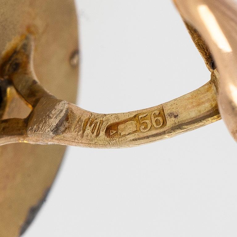 Manschettknappar, emalj, 14K (56) guld, Moskva.