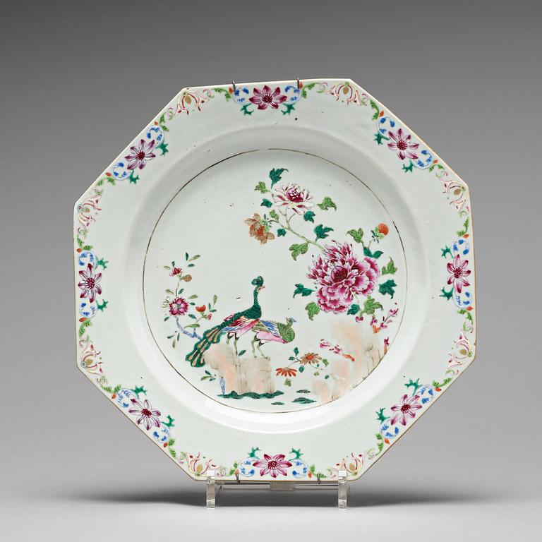 A famille rose double peacock dish, Qing dynasty, Qianlong (1736-95).