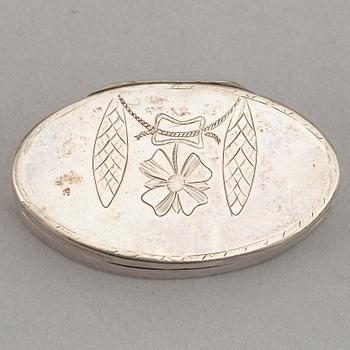 Dosa, guld, samt dosor, 4 st, silver. 1800-1900-tal.