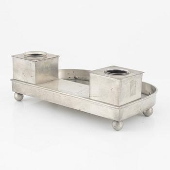 A pewter inkwell and desk stand, Firma Svenskt Tenn, Stockholm, 1928.