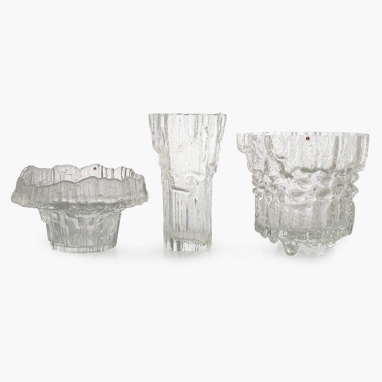 Tapio Wirkkala, a set of three glass vases, Iittala 1960s/70s.