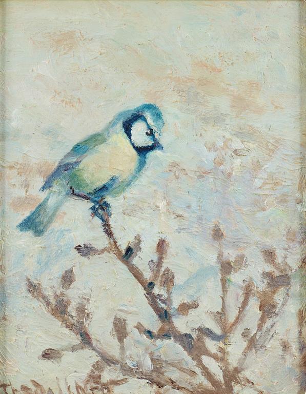 Thure Wallner, "Blåmes på gren" (Blue tit on a branch).