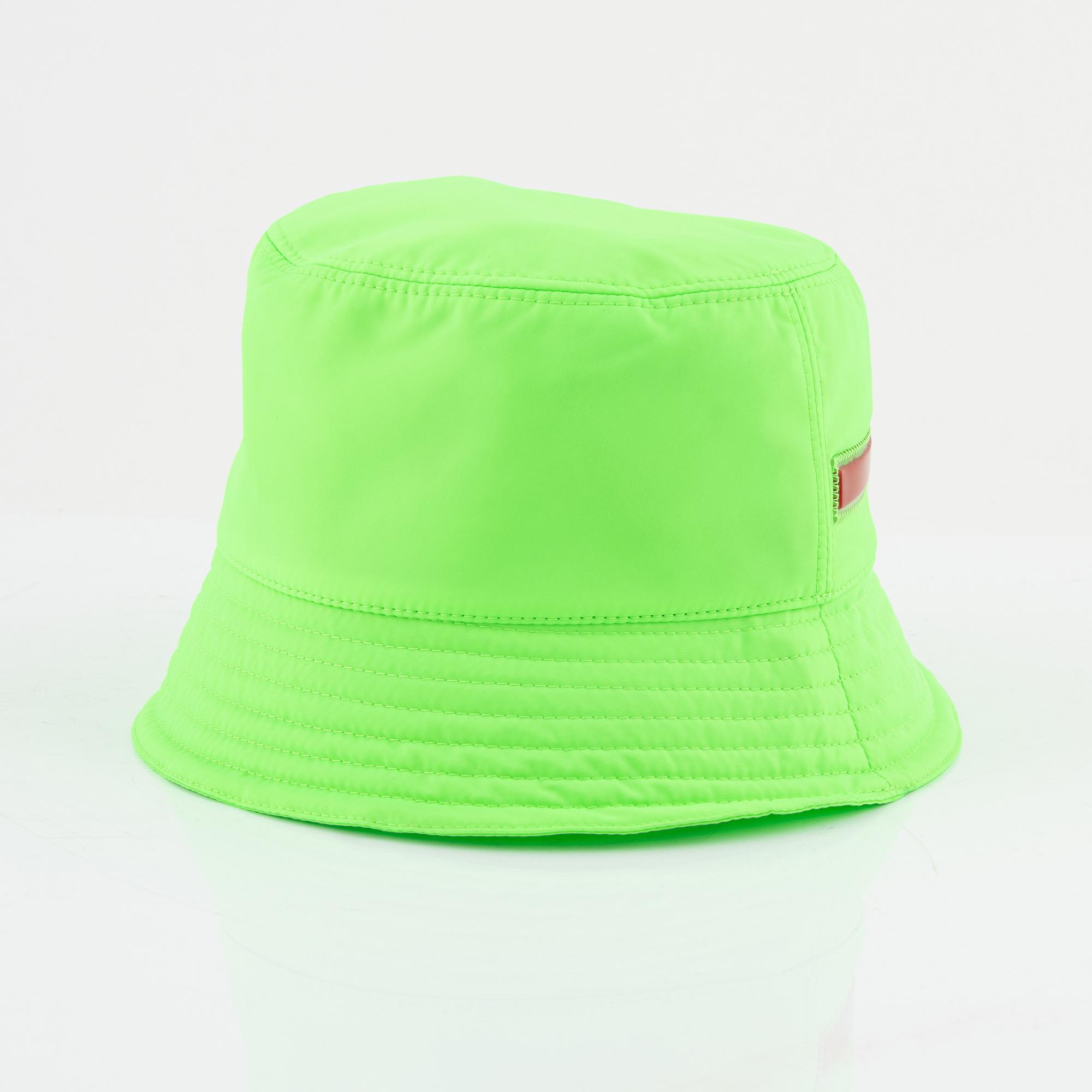 Prada a neon green bucket hat size S. Bukowskis