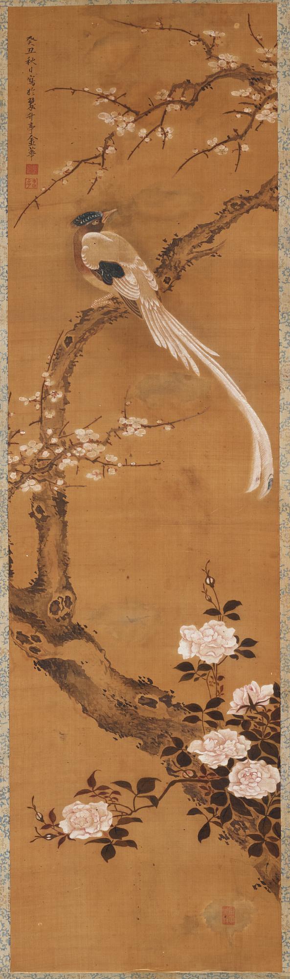 RULLMÅLNINGAR, två stycken, tusch och färg på papper och siden. Kina samt Japan, 1900-tal.