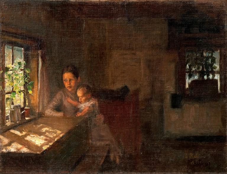 ALBERT EDELFELT, HARJOITELMA TEOKSEEN "SISÄKUVA UUSMAALAISESTA TALONPOIKAISTUVASTA".