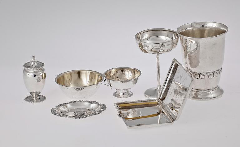 PARTI SILVER, 8 delar, bl.a England, 1900-tal.