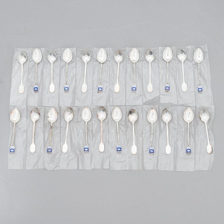 Coat of arms of Helsinki silver spoons, 39 pcs, Turku Finland 1936 - 1974.