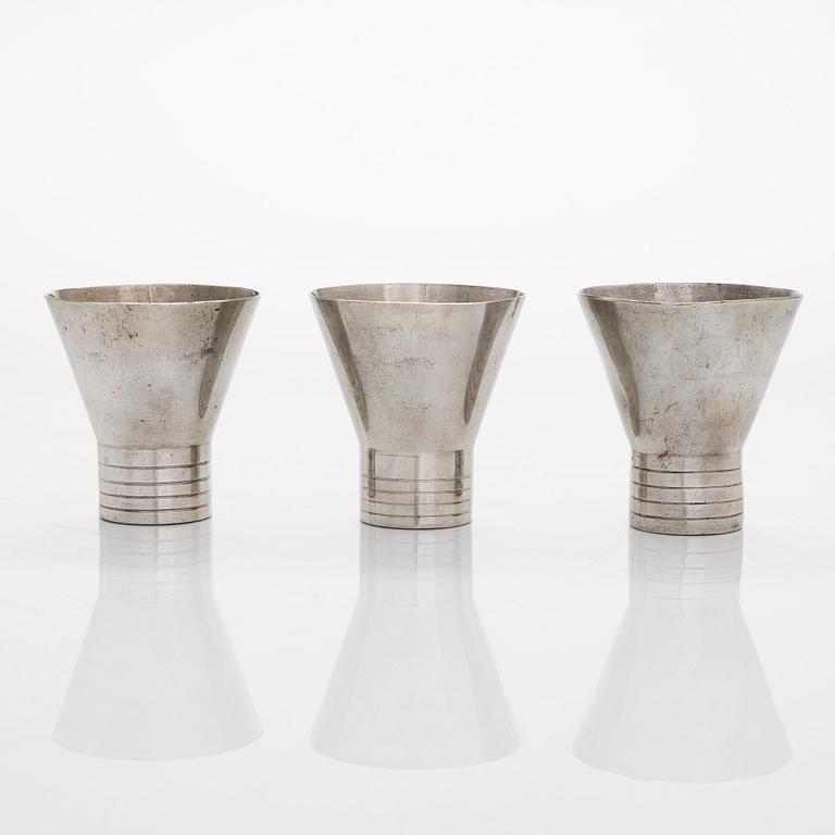 Paavo Tynell, 1930s pewter bowl and three goblets for Taito.