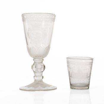 Goblet glass and trophy. Germany, 18th century.