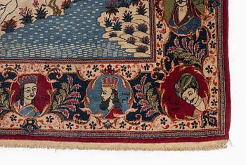 A semi-antique pictoral Kashan rug, Central Persia, c. 219 x 137 cm.