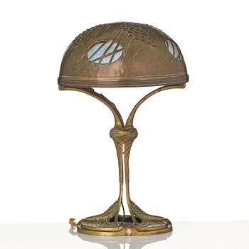 A bronze and brass table lamp, with signature Georges Leleu.