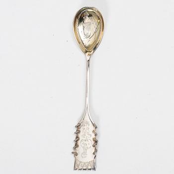 Bestick, 14 st, silver, med dekor av samer och renar, bl a Fritz Olsson, Luleå 1965.