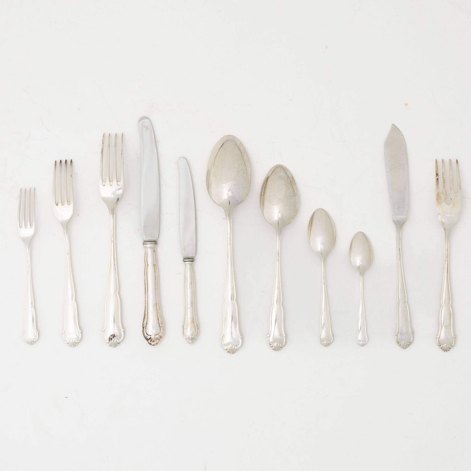 A Swedish silver cutlery, model 'Drottning Viktoria', mark of CG Hallberg, Stockholm 1936 (144 pieces).