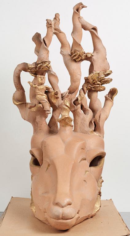 Hertha Hillfon, a ceramic sculpture of a deer's head, executed in her own workshop, Sweden, dated -79.
