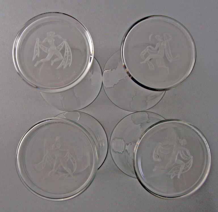 GROGGLAS, 3+4 st, glas, Edvard Hald, Orrefors, sign.