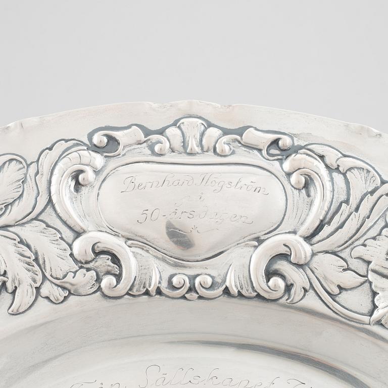 A Swedish silver Baroque style dish, mark of GAB, Stockholm 1936.