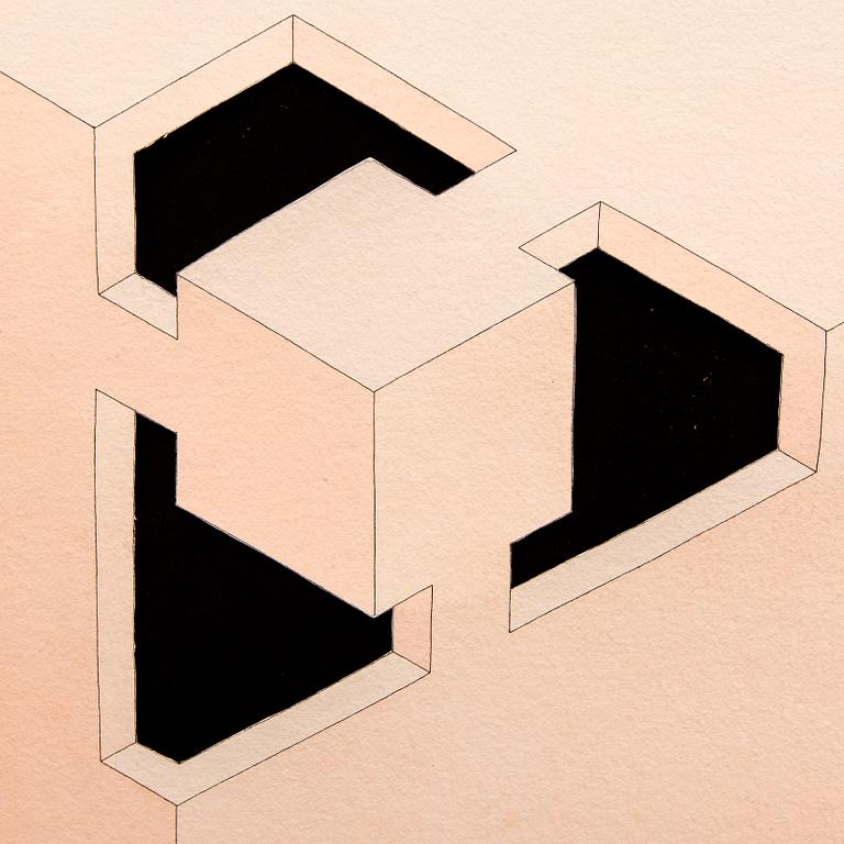 Oscar Reutersvärd, water color with paper cut, signed.