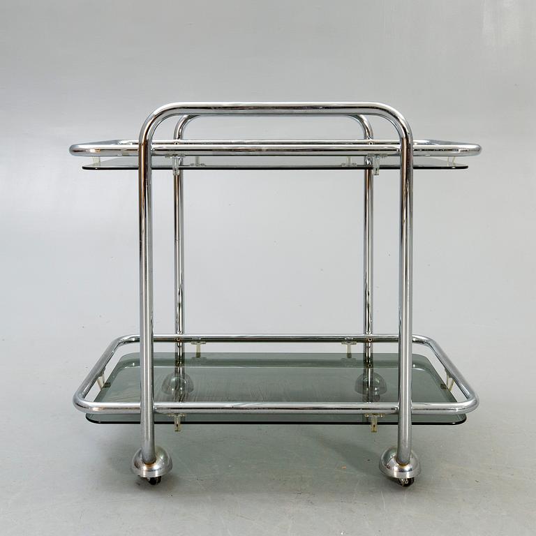 A 1970s chrome serving trolley.