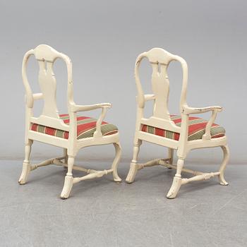 A pair of Swedish Rococo armchairs, second half of the 18th century.