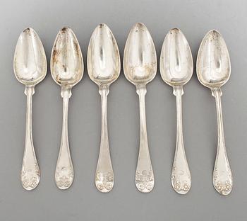 MATSKEDAR, 6 st snarlika, silver, bland annat Johan Wahlström, Jönköping. 1800-tal. Vikt ca 380 cm.