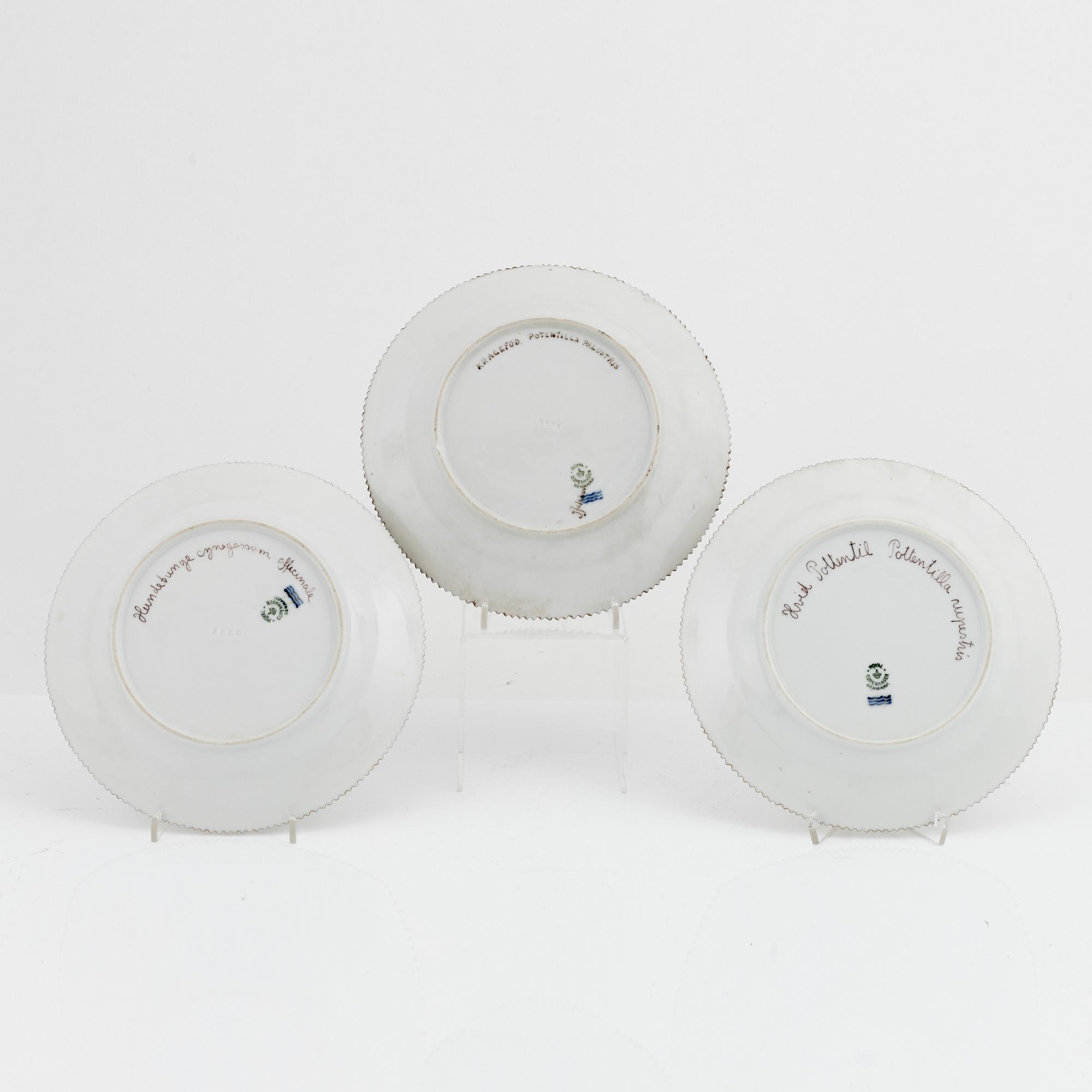 Royal Copenhagen, three 'Flora Danica' plates.