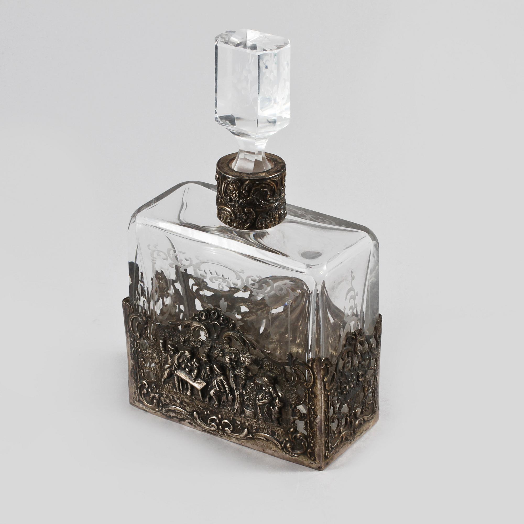 KARAFF, silver och glas, möjligen Weinranck & Schmidt, Hanau, Tyskland, omkring år 1900.