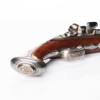 A flintlock pistol signed by Anders Wåhlberg Stockholm, (1720-93).