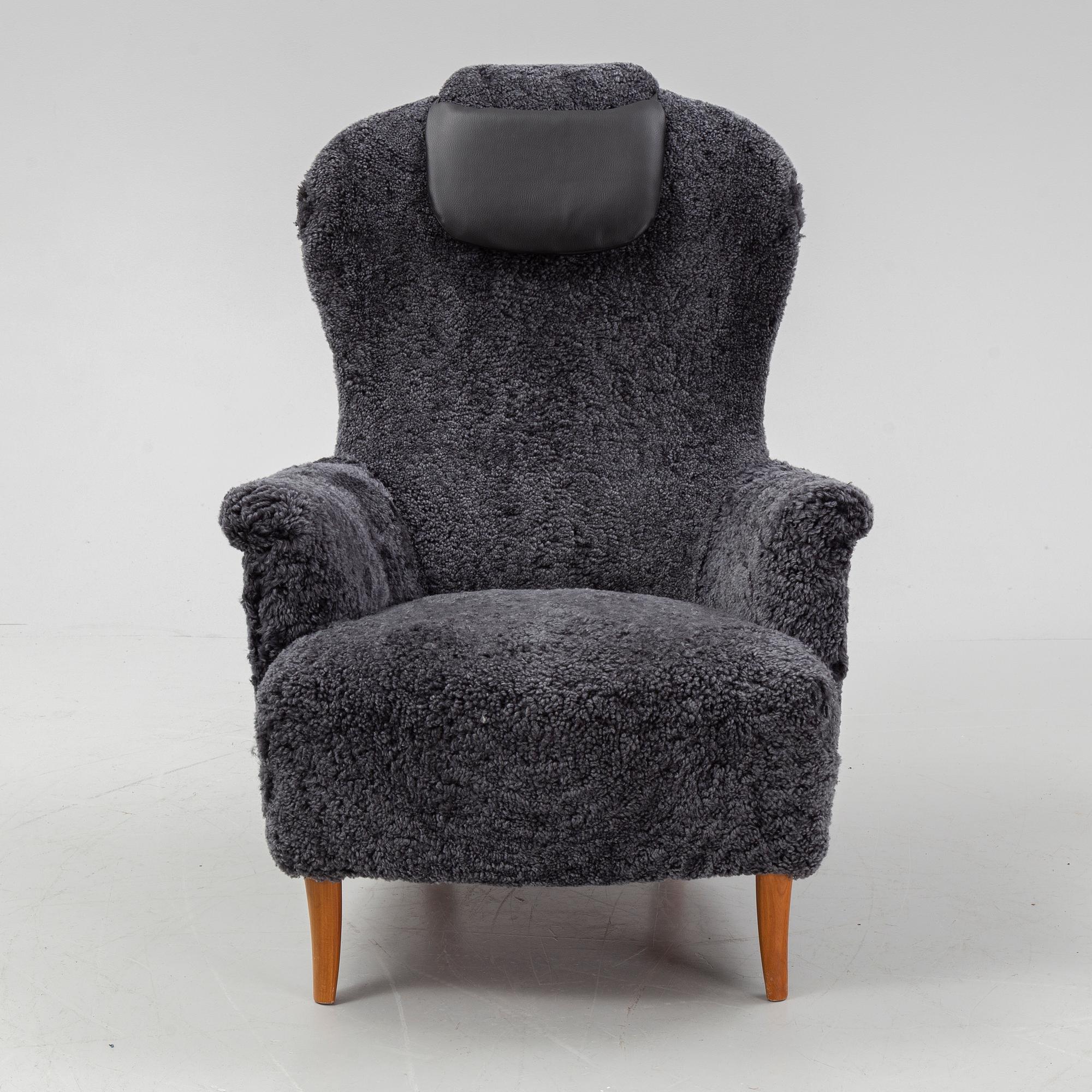 Carl Malmsten, a shearling upholstered 'Farmor' lounge chair from Oh Sjögren.