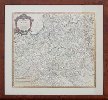 MAP - ROBERT DE VAUGONDY, Poland, hand colored copper engraving, Paris 1752.