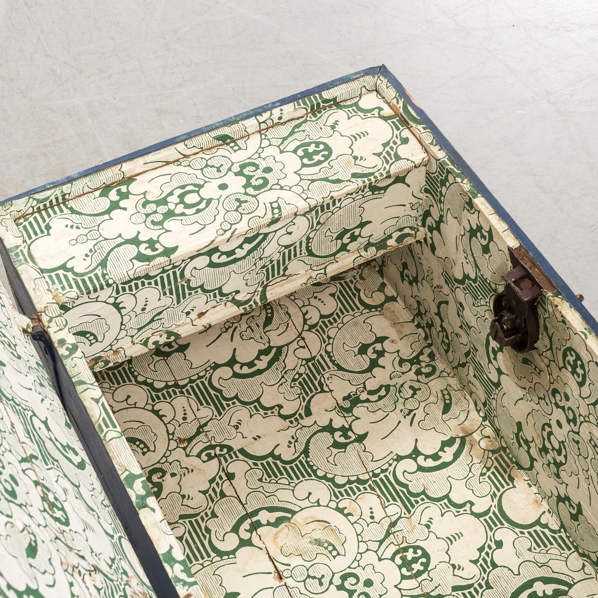 A painted pine chest, 19th Century.