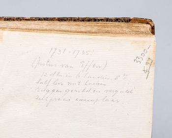 BOK, 6 volymer, "De Hollandsche Spextator", 12 delar i 6 vol.Hermanus Uytwerf, Amsterdam,1731-1735.