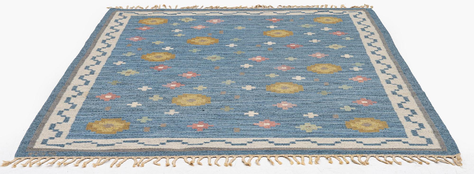 Anna-Greta Sjöqvist, a 'Blomsteräng' carpet, flat weave, c. 240 x 170 cm, signed AGS.
