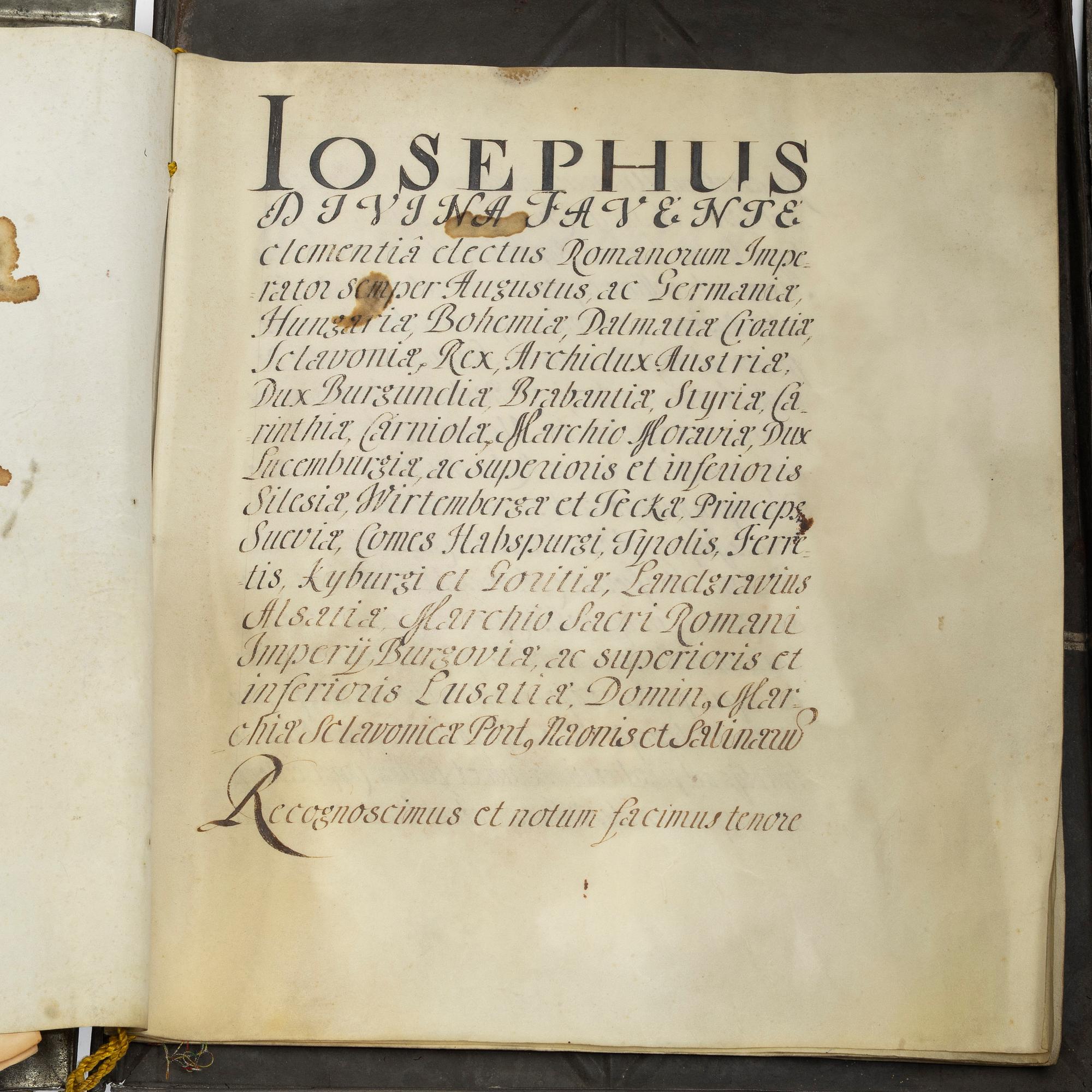 Handskrift på uppdrag av Det Kejserliga Majestätet Joseph I av Habsburg, Böhmen 1710.