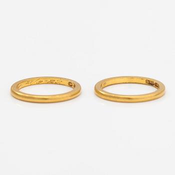 Sormuksia, 2 kpl, 969-kultaa. Westrback, Helsinki 1928 ja 1929.