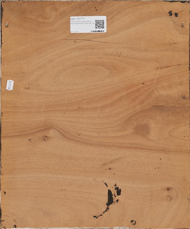 PAOLO BONI, blandteknik med metallrelief, signerad.