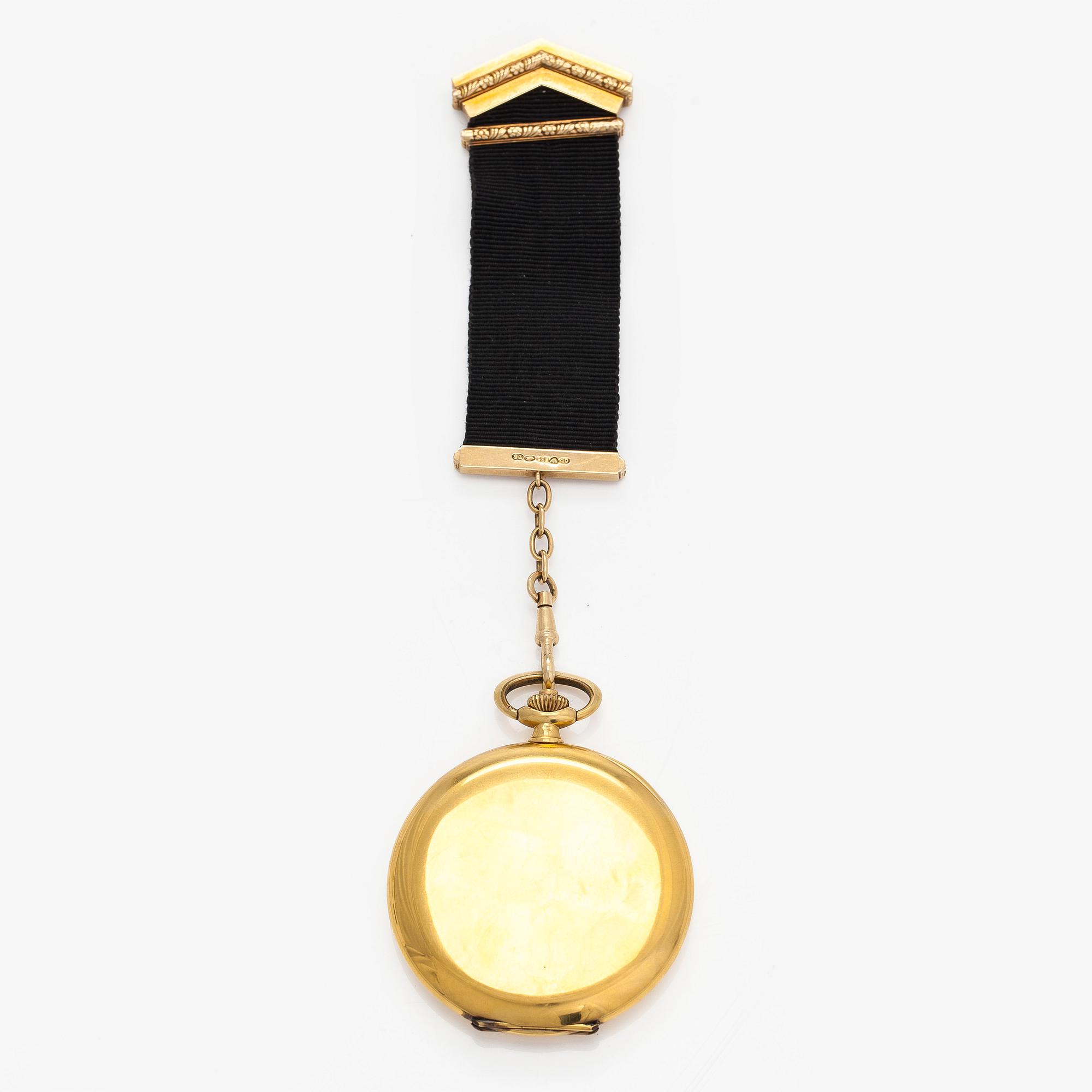 Eterna, pocket watch, savonette, 50 mm, 18K gold, chain 14K.