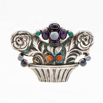 Georg Jensen, Brooch, silver with gemstones, Georg Jensen.
