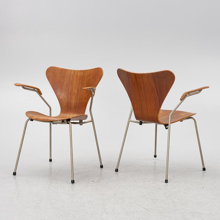 Arne Jacobsen, A set of three 'Series 7' armchairs, Fritz Hansen, Denmark, 1950's/60's.