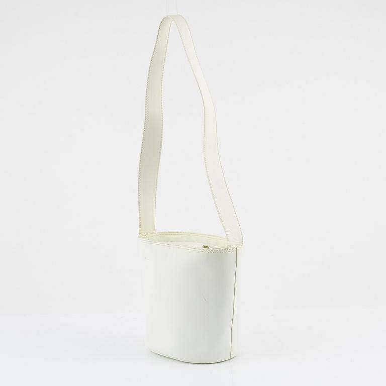 Prada, a white saffiano leather bag.