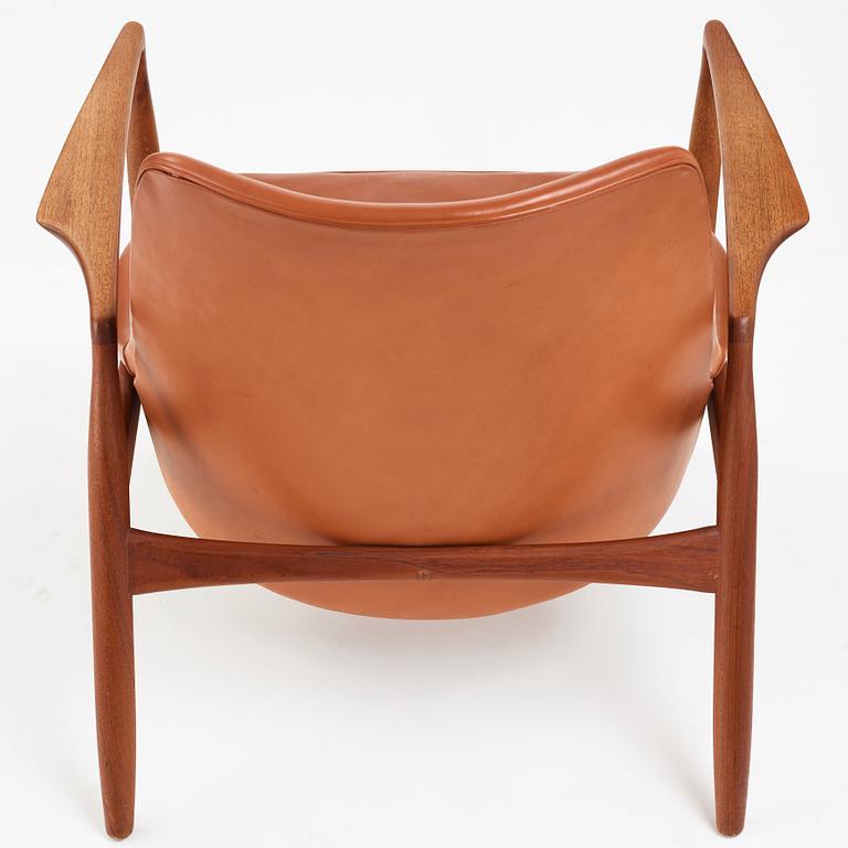 Ib Kofod-Larsen, a teak and brown leather "Seal" armchair, Olof Persons Fåtöljindustri (OPE), Sweden 1950's-60's.