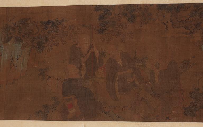 RULLMÅLNING, landskap med Lohans, i Li Gonglins art (1049-1106), troligen 1600-tal.