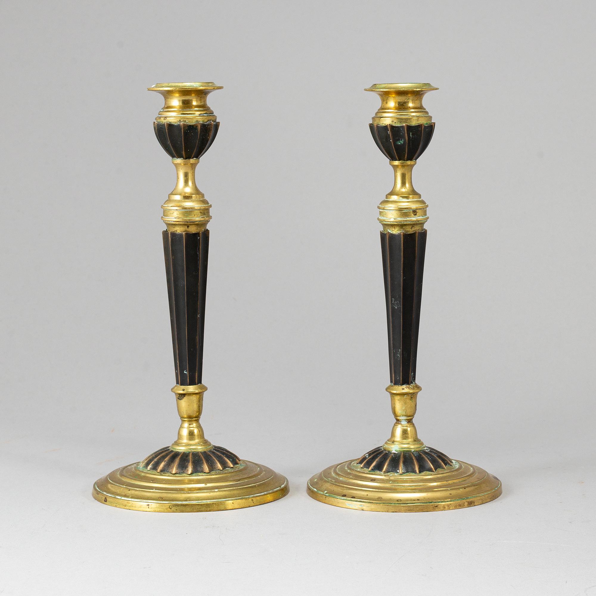 A pair of brass candlesticks, Otto Meyer, Stockholm, ca 1900.