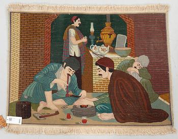 Carpet, Tabriz, semi-antique, figural, approx. 115 x 80 cm.