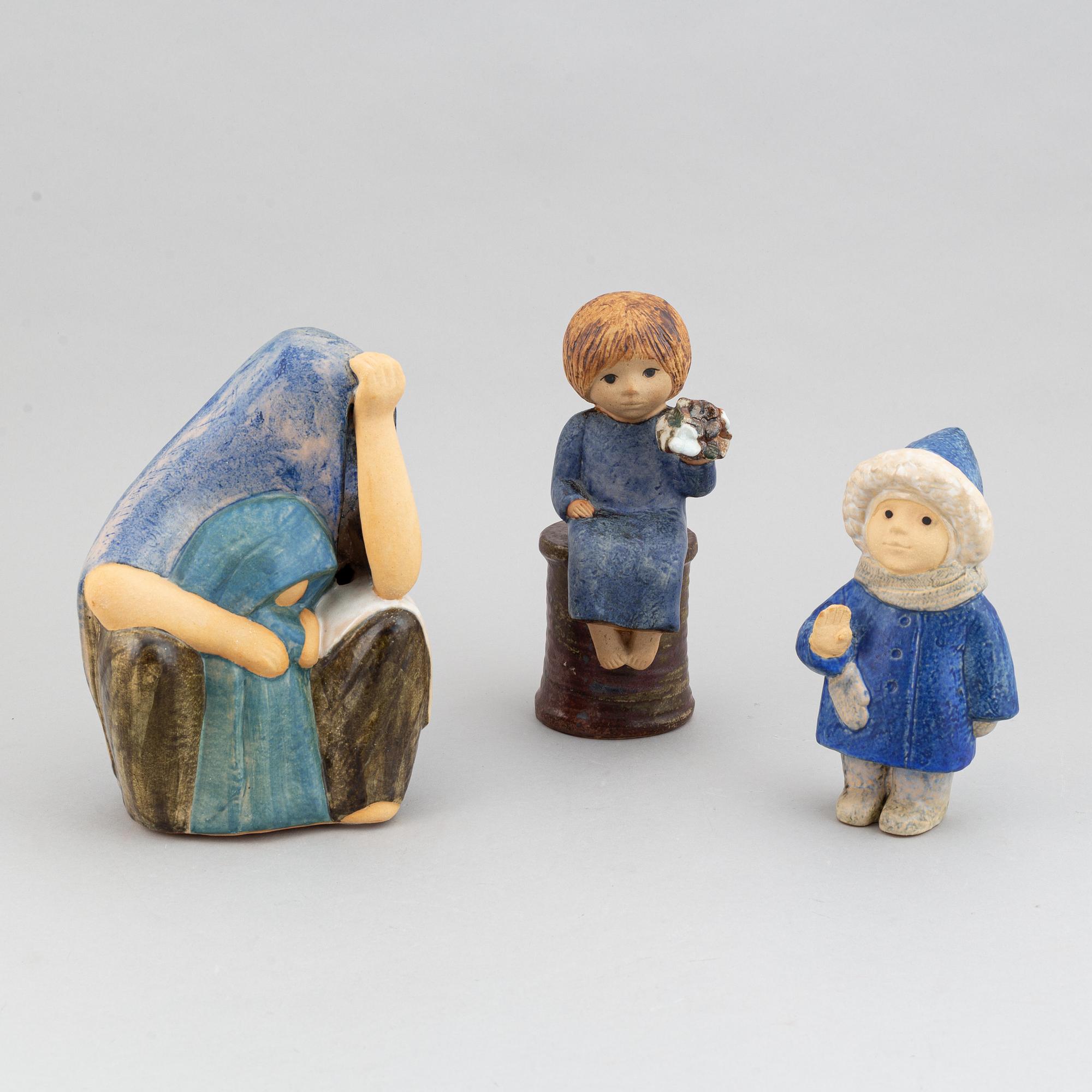 Lisa Larson, three stoneware figurines, K-studion, Gustavsberg.
