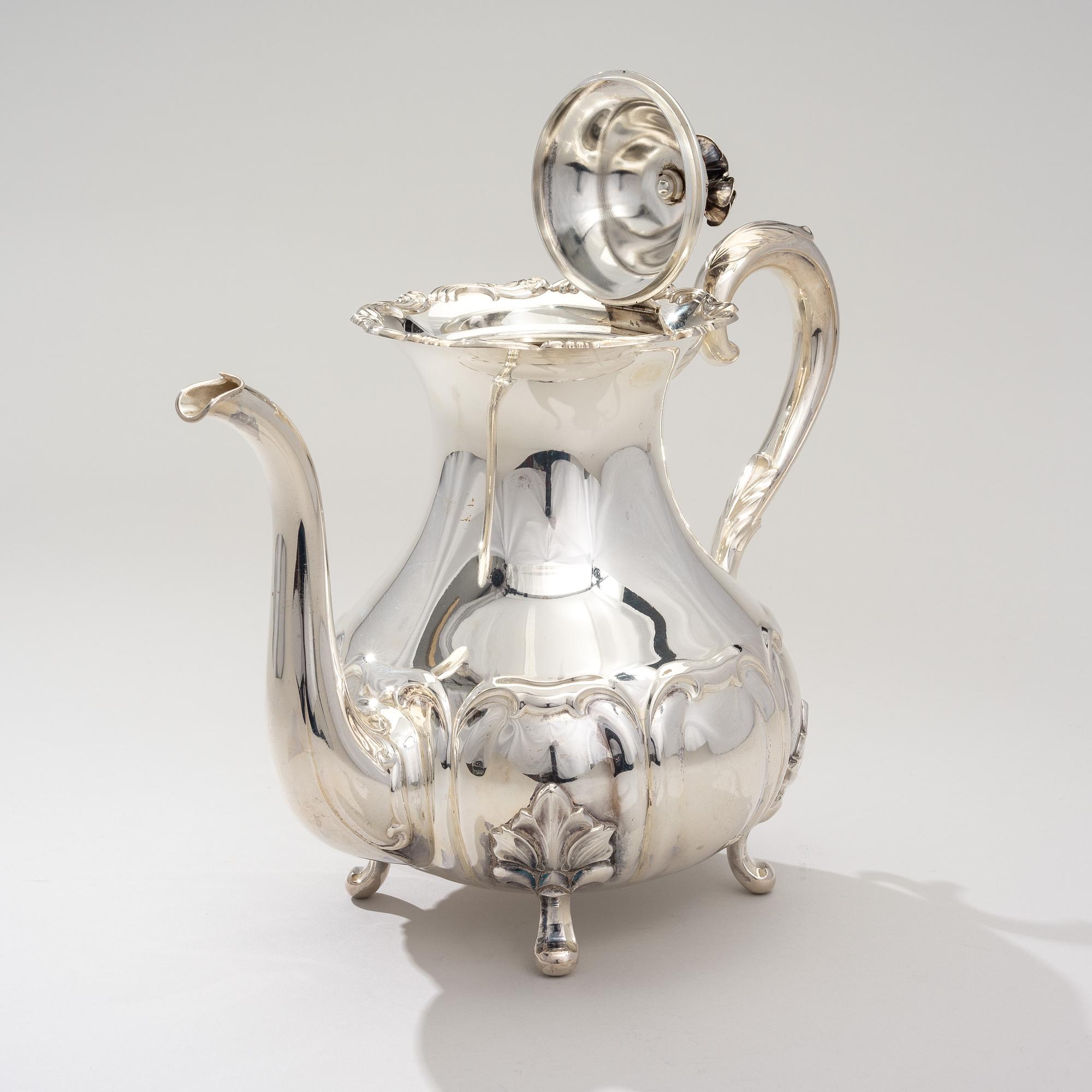 KAFFESERVIS, 3 delar, silver, Auran Kultaseppä, Åbo 1950. Vikt 1434 g.