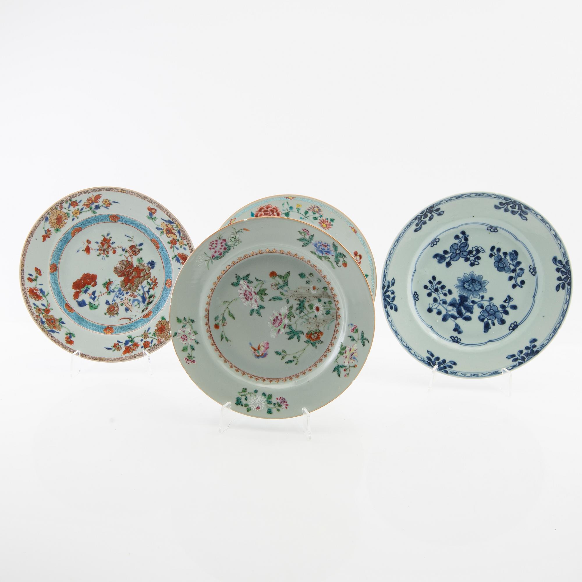 Plates 4 pcs China Qianlong (1736-95) porcelain.