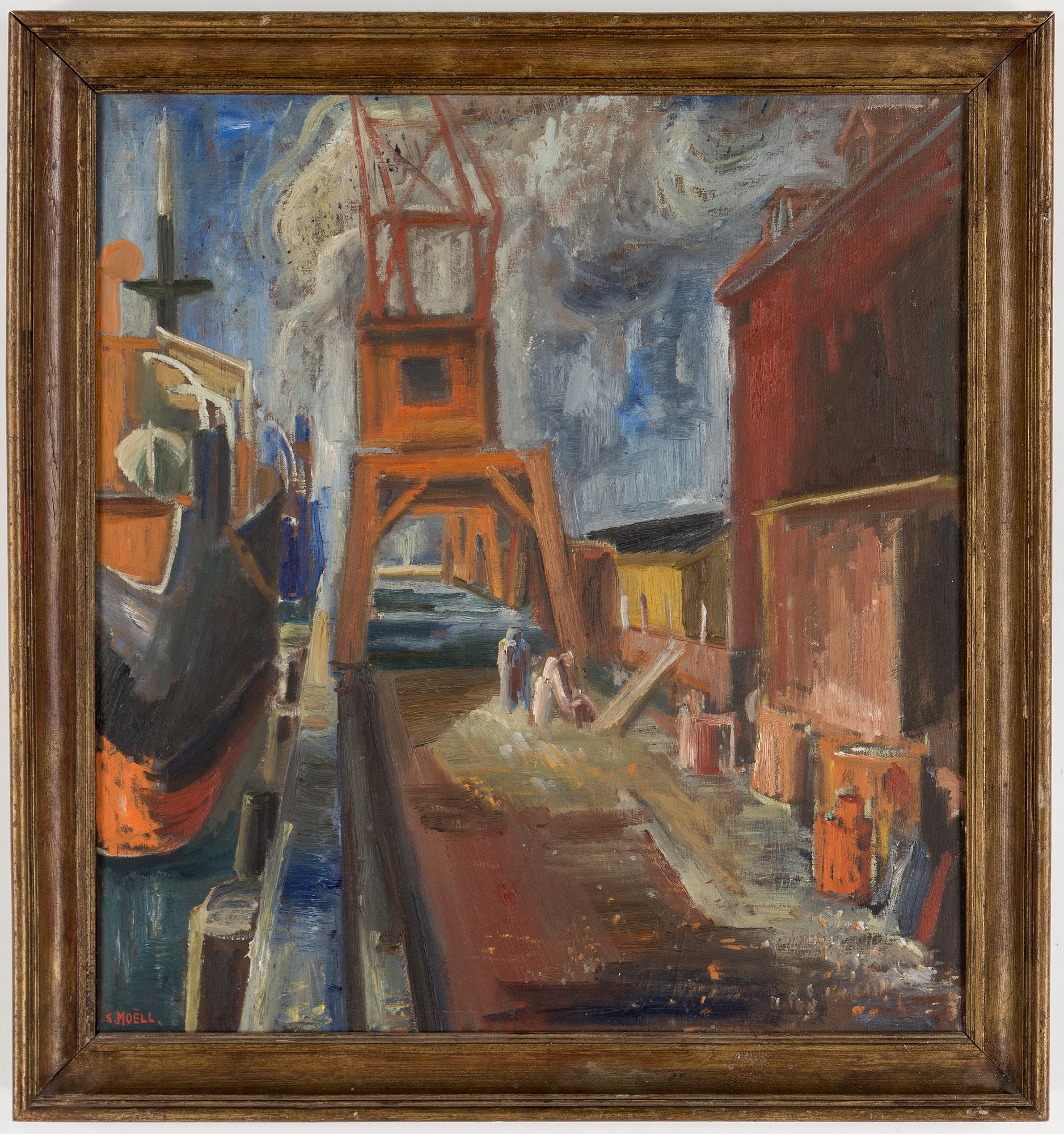 SVEN MOELL (1894-1974), Hamnmotiv med kran.