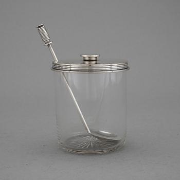 BURK för MARMELAD med tillhörande SKED, glas samt sterling silver, Sigvard Bernadotte för Georg Jensen, 1933-44.