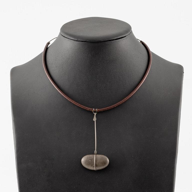 Vivianna Torun Bülow-Hübe, a necklace, silver with leather and a natural stone, excecuted in her own studio, most likely 1950's.
